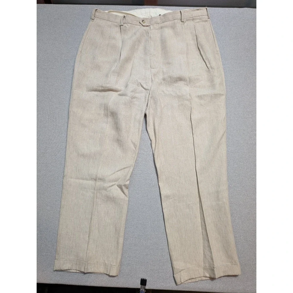 Jos A Bank Traveler's Collection Mens Pants Beige 42x30 Traveler 100% Linen
